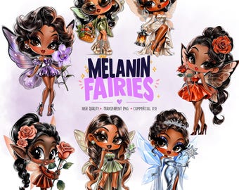 Cute Black Girl Fairy Clipart Bundle (Digital Download)