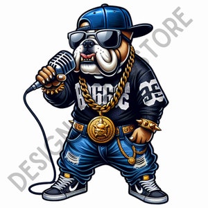 Bulldog Gangster Rapper Clipart, Diseño de Perro, Descarga Digital, Diseño de Camisa