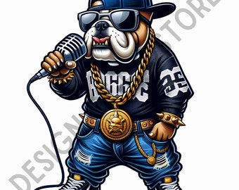 Bulldog Gangster Rapper Clipart, Dog Design, Digital Download, Shirt Design