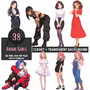 Anime Girl Clipart, Cute girl, Anime Clipart, Png Files, High Quality, Transparent Background