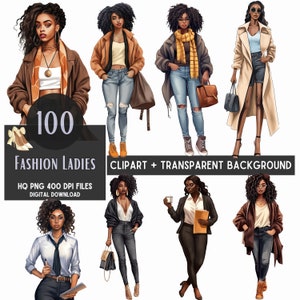 100 Black Girl Fashion Clipart, Black Girls Magic, Black Women Clipart, Black Girls PNG, Black Girl art