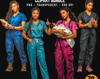 Black Nurse PNGs | Melanin Clipart Bundle | Sublimation Designs | Instant Download