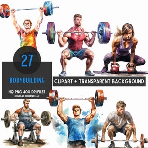 27 Gym Bodybuilding Png, Fitness Png, Workout png, Lifting, Weights, Watercolor Cliparts, Png Files