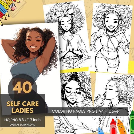 Black Girls Self-Care Coloring Book: Printable Art (Digital Download)