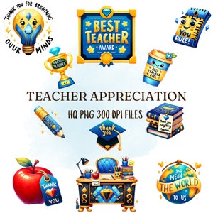 19 Lehrer Wertschätzung Clipart Bundle, zurück in der Schule Clipart, Png-Dateien, digitaler Download, transparenter Hintergrund