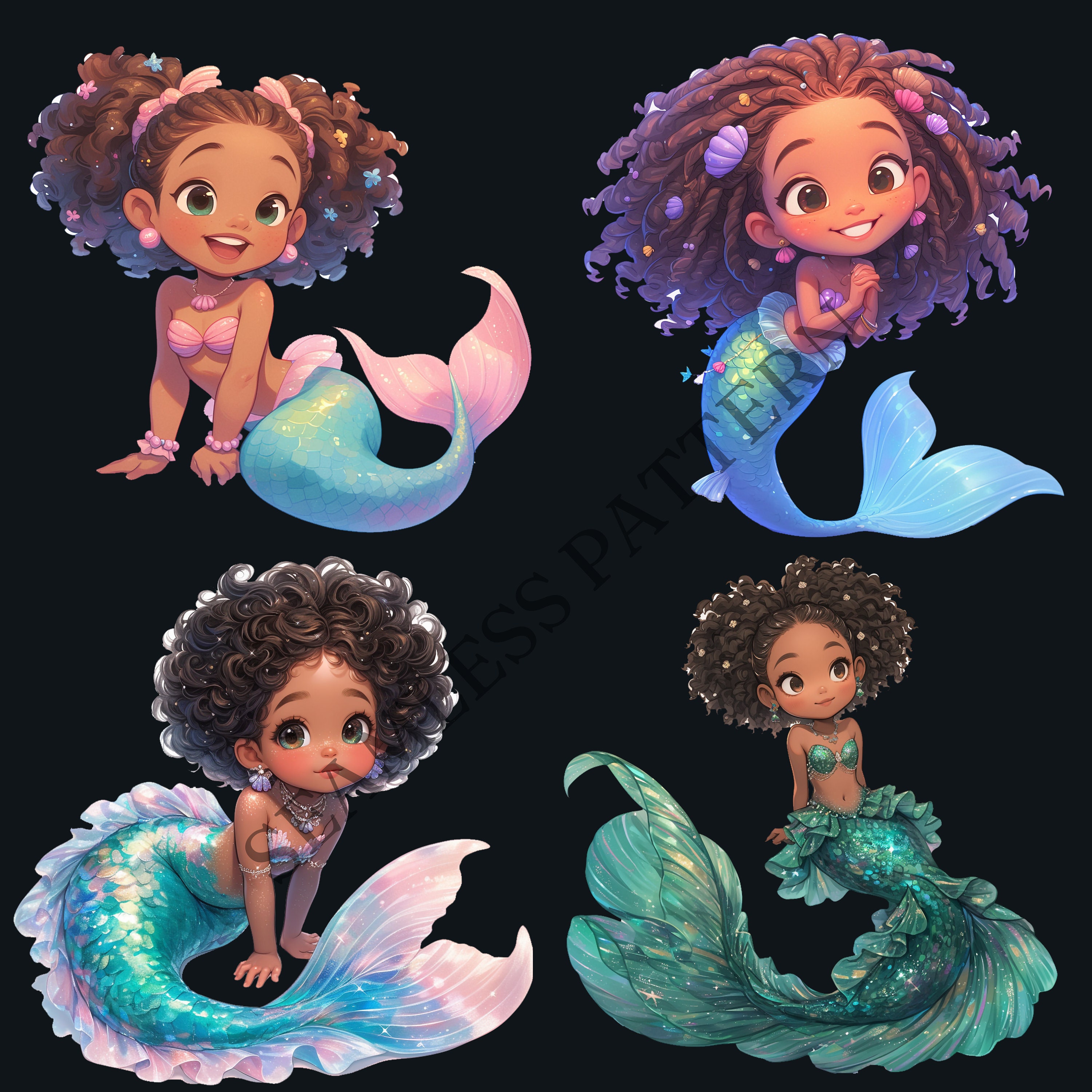 Cute Black Girl Mermaid Clipart Bundle (digital Download) - Etsy