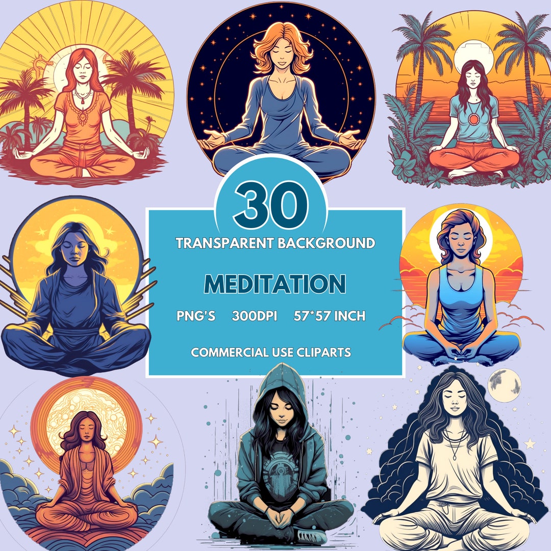 30 Meditation Cliparts Bundle, Meditation Png, Healing, Relaxing, Yoga ...