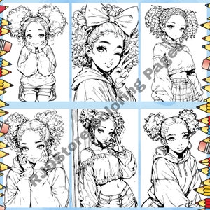 58 Kawaii Black Girls Coloring Pages (PDF & PNG Digital Download) image 6