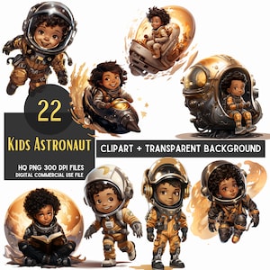 22 Png astronauta per bambini neri, Png per bambini neri, Png astronauta, Design per bambini neri, Uso commerciale, Clipart ad acquerello, File Png, Pacchetto Clipart