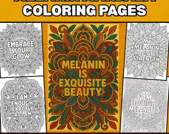 Melanin Magic Quotes Mandala Coloring Pages, Black girls coloring sheets, Digital Download, PDF print