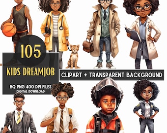 Paquete de imágenes prediseñadas de trabajos soñados para niños negros: PNGs de carreras profesionales (uso personal)