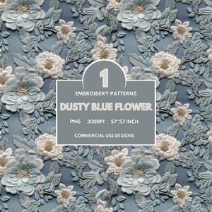 Dusty Blue Elegant Flower Embroidery File, Embroidery Seamless pattern, Dusty Blue Flower png, Embroidery design, Pattern, Commercial Use