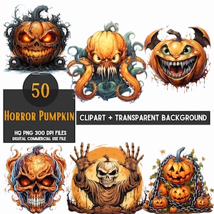 50 Pumpkin Png, Halloween Pumpkin, Horror Pumpkin, Halloween Cliparts, Cute, Clipart bundle, Commercial Use