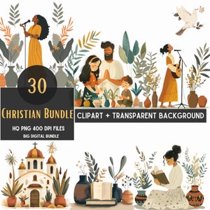 Christian Clipart Bundle: Church, Bible, Praying (PNG Digital Download)
