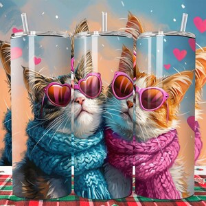 Cool Cat Valentine Tumbler Wrap Png, 20 Oz Skinny Tumbler Design, Sublimation Design, Valentine Tumbler Wrap, Png File, Digital Download