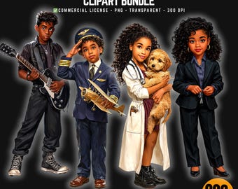 Black History Month Careers Clipart: 200+ African American Kids Dream Jobs | Diverse School Classroom Decor PNG | Commercial Use