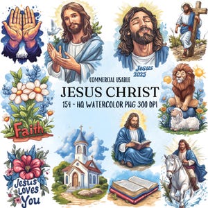 Watercolor Jesus Clipart Bundle, Faith Clipart, Christian, Digital Download, Commercial Use