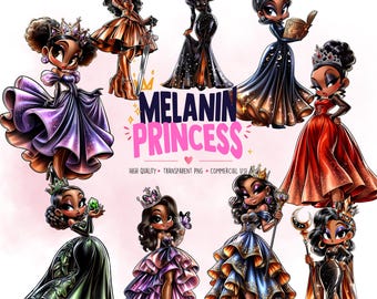 Black Princess Clipart Bundle: Melanin Fantasy Princess PNGs
