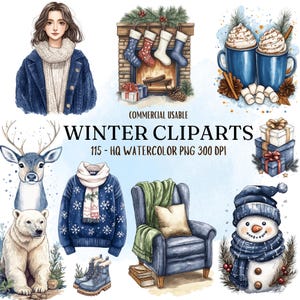 Watercolor Winter Clipart Png Bundle, Big bundle, Digital Download, Commercial Use