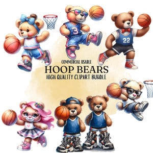 25 Teddy Bär Basketball Cliparts, Sport Cliparts, Clipart Bundle, Aquarell Cartoon, transparenter Hintergrund
