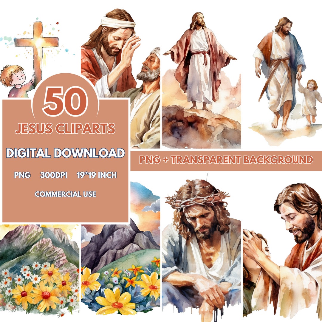 50 Watercolor Jesus Christ Cliparts, Christian Bundle, Religious, Faith ...