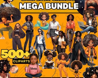 Black Girl Clipart Mega Bundle – 500+ PNG Files, Commercial License (Digital Download)