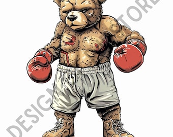 Boxing Teddy Bear Clipart: Sports Shirt Design (PNG)