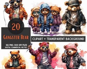 Osito de peluche gánster: archivos PNG de rap hip-hop (300 DPI)