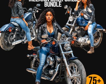 75+ Black Girl Biker Clipart PNG Bundle | African American Motorcycle Sublimation Designs