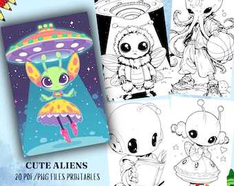 Alien Coloring Book for Kids, Fun Activity Pages (PDF & PNG