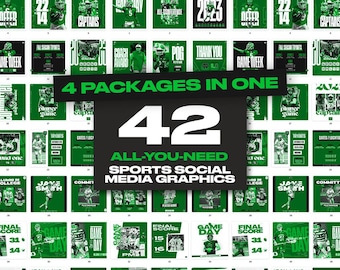 42 Sport Social Media Canva Templates GRÜN - 4 Pakete in Einem - Professionell Anpassbare Grafik - Gameday, Tryouts, Flyer, Committed