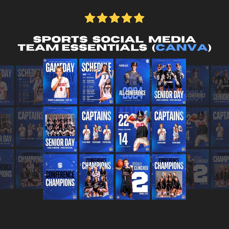 Professional Canva Sports Templates - 12 Customizable Graphics for Social Media / Instagram - Gameday, Final Score, Schedule, Senior Night image 1