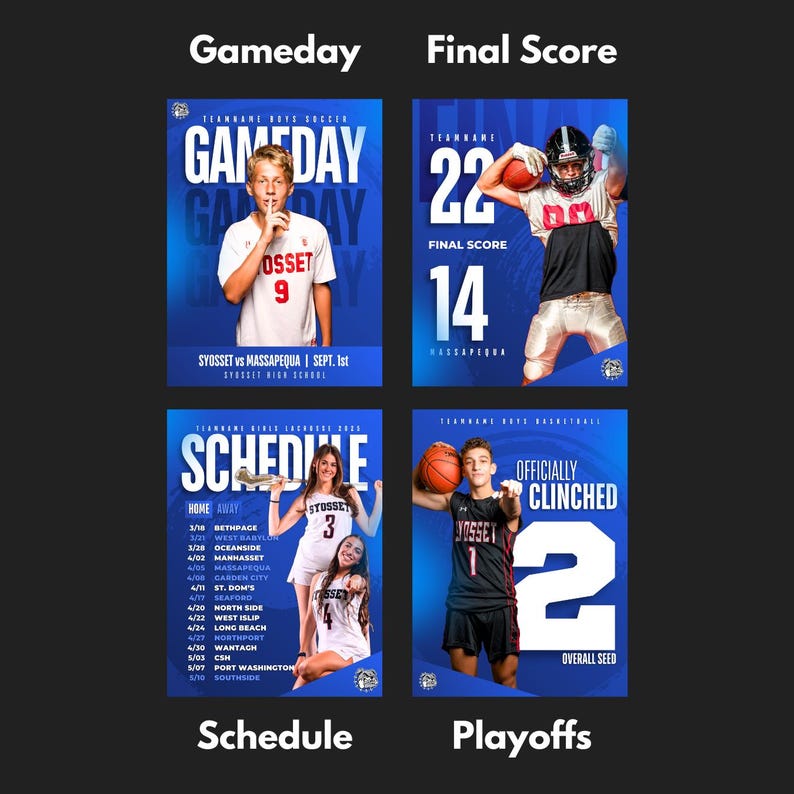 Professional Canva Sports Templates - 12 Customizable Graphics for Social Media / Instagram - Gameday, Final Score, Schedule, Senior Night image 3