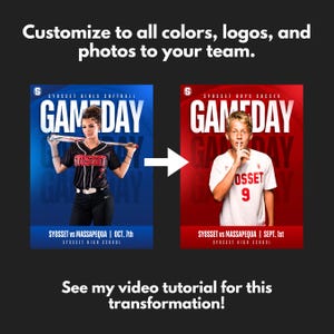 Professional Canva Sports Templates - 12 Customizable Graphics for Social Media / Instagram - Gameday, Final Score, Schedule, Senior Night image 2