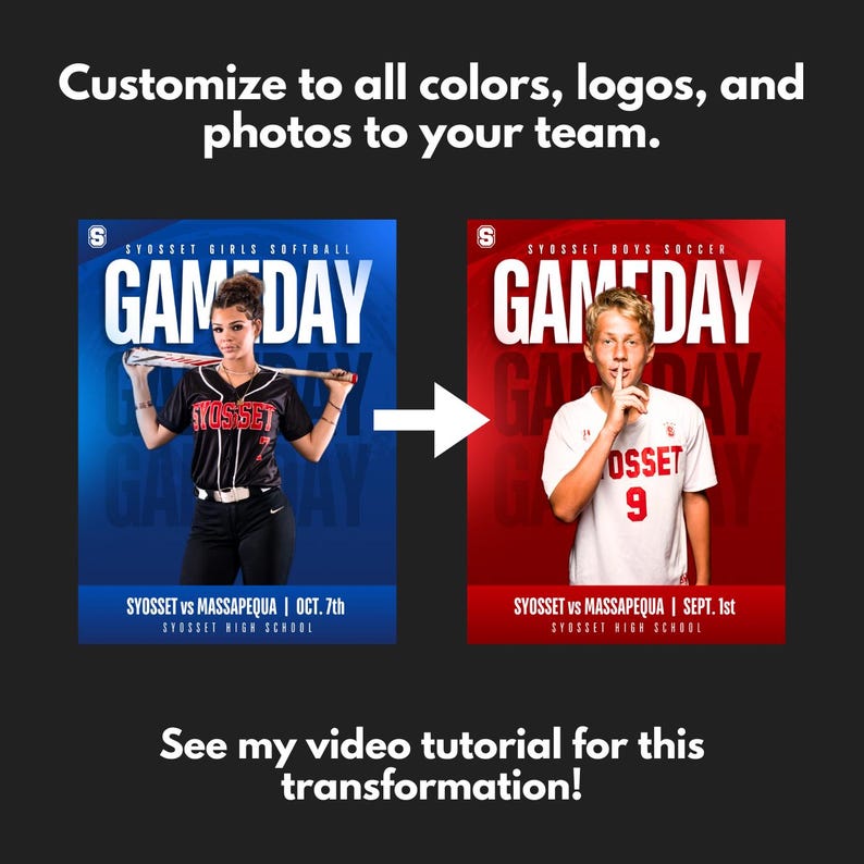 Professional Canva Sports Templates - 12 Customizable Graphics for Social Media / Instagram - Gameday, Final Score, Schedule, Senior Night image 2
