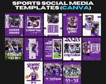 Professionelle Canva Sport Vorlagen - Instagram Abmessungen - 13 Grafiken für Social Media- Spieltag, Spielplan, Committed, Endstand