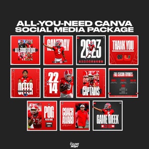 Professional Sports Team Canva Instagram Templates - 11 Graphics - Gameday, Committed, Tryouts, etc - Football, Soccer, Lacrosse, Basketball