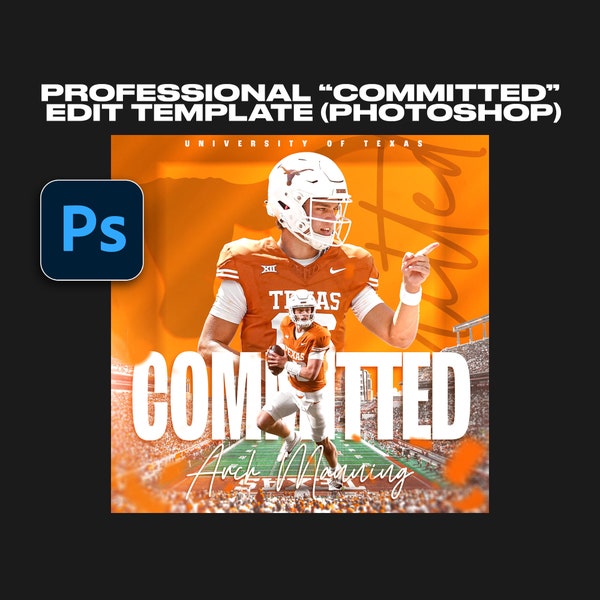 Sports Committed Edit PSD File - Football Recruitment - High School and College - Graphic Template for Photoshop