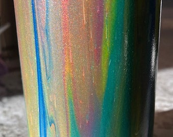 Painted 5.5 inch glass vase with rainbow color shift acrylic paints