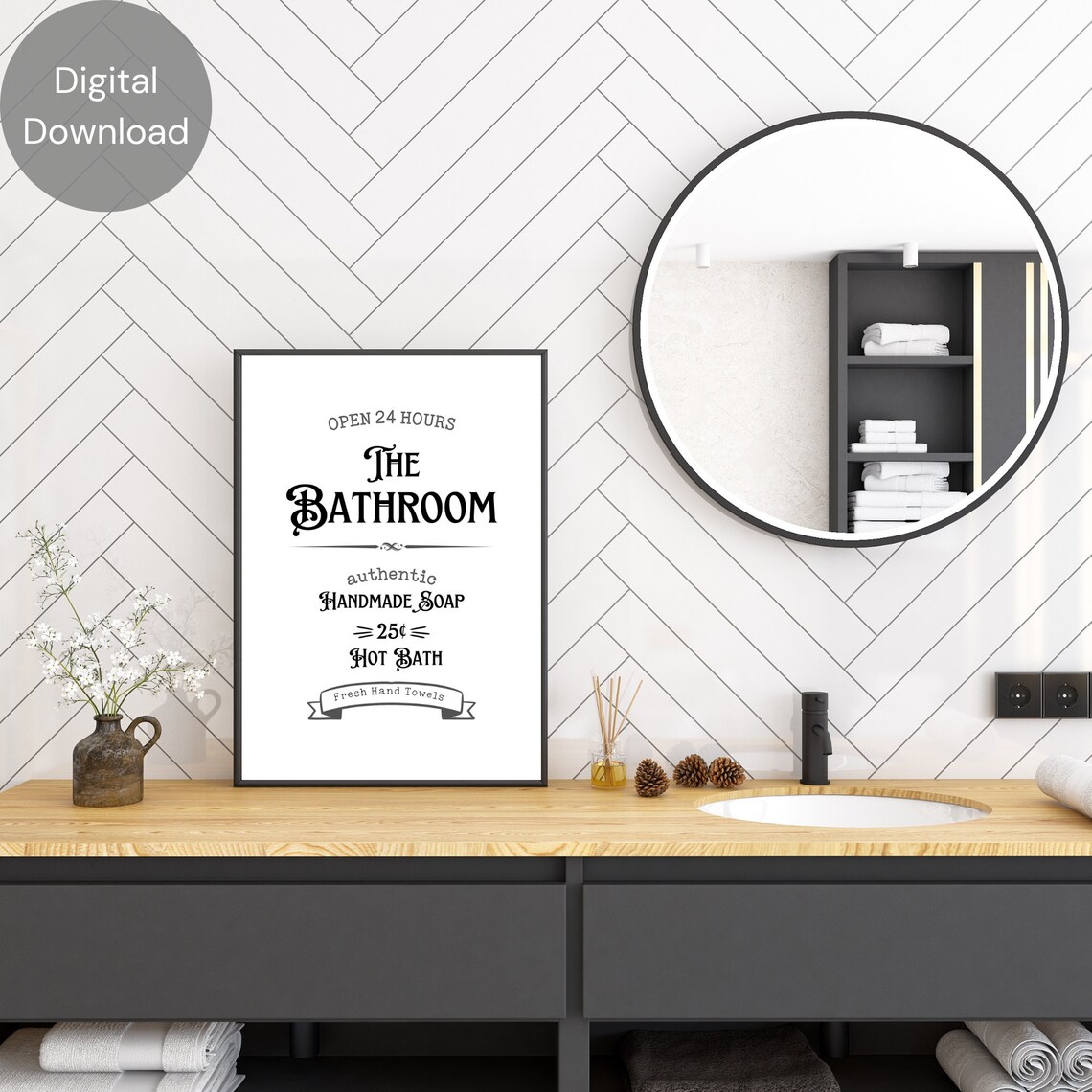 Vintage Bathroom Printable Art, Typography Print, Farmhouse Decor ...