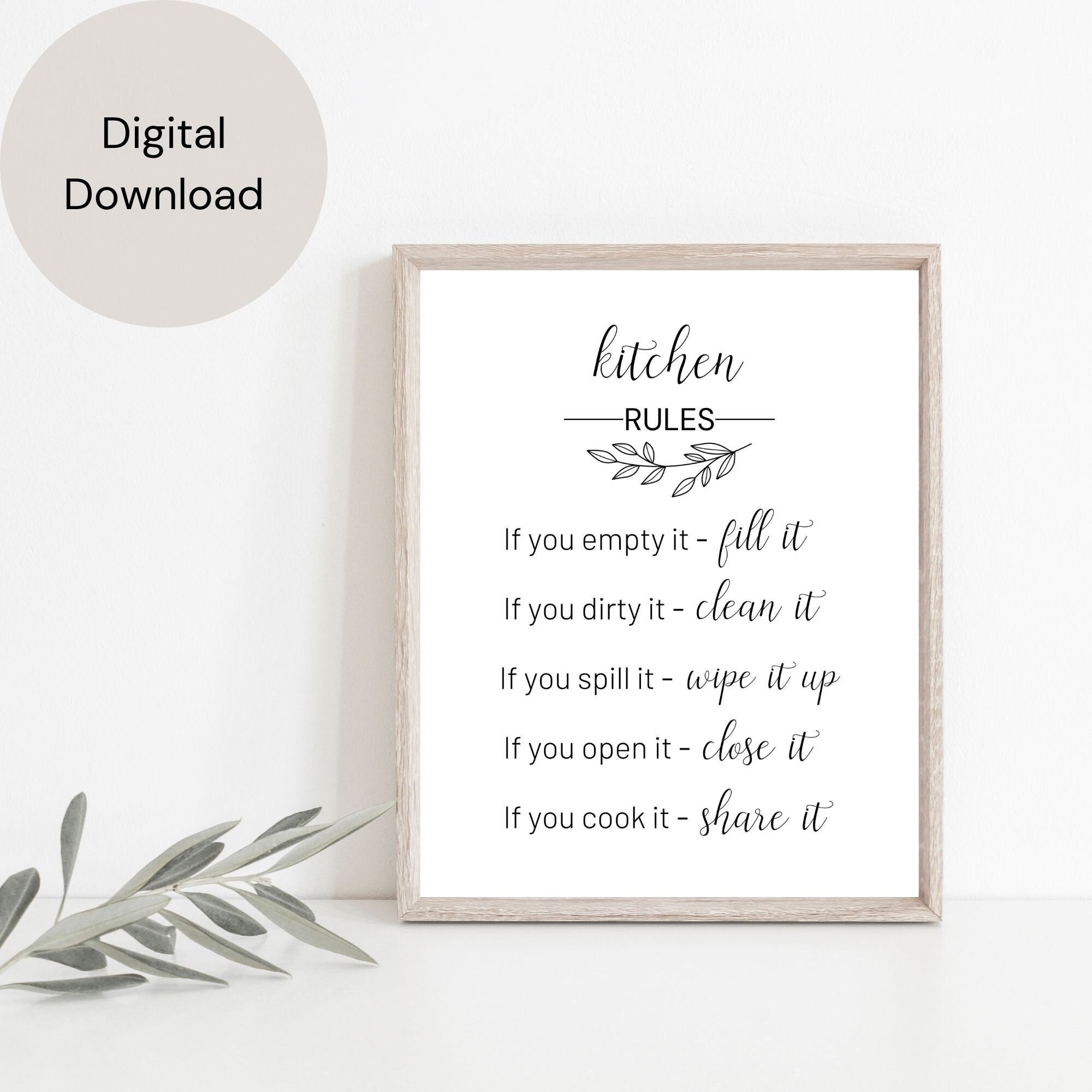Kitchen Rules Printable Wall Art, Kitchen Wall Decor, Kitchen Poster ...