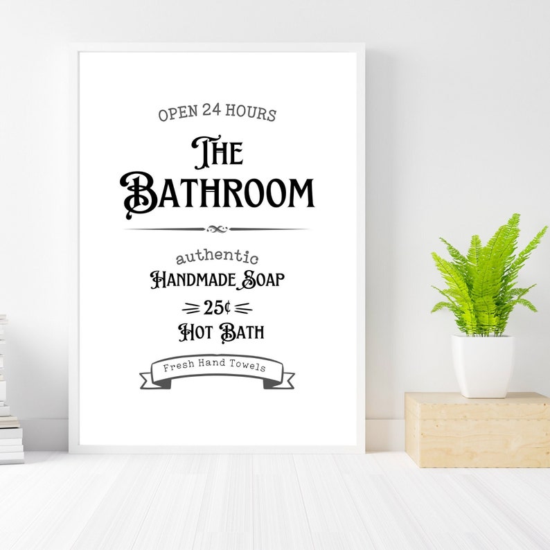 Vintage Bathroom Printable Art, Typography Print, Farmhouse Decor