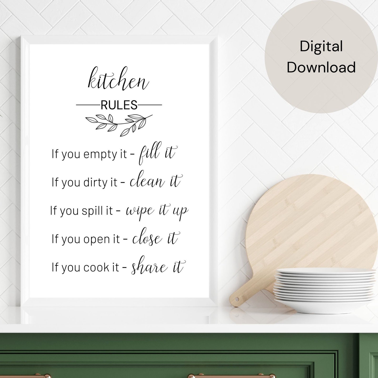 Kitchen Rules Printable Wall Art, Kitchen Wall Decor, Kitchen Poster, Kitchen Gift, Modern ...