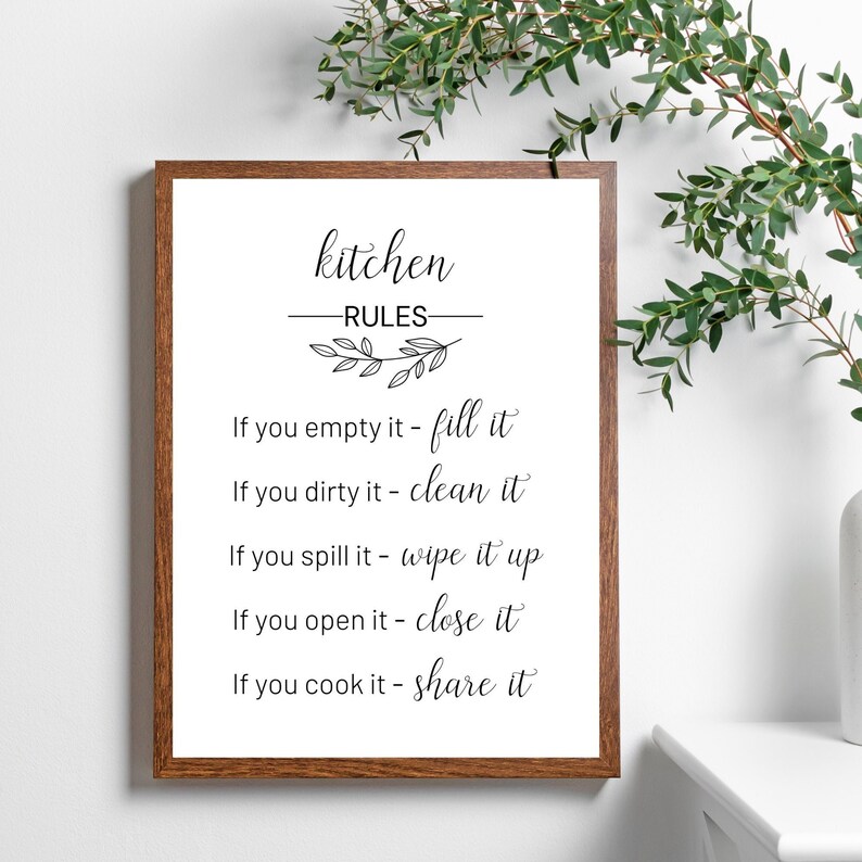 Kitchen Rules Printable Wall Art, Kitchen Wall Decor, Kitchen Poster ...