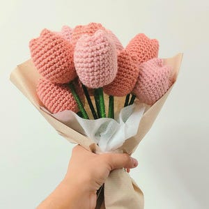 Crochet Flower Tulip Birthday Gift Knitted Flower Bouquet Crochet Flower Gift Bday Crochet Tulip Bouquet Gift For Mother Day Flowers Bunch