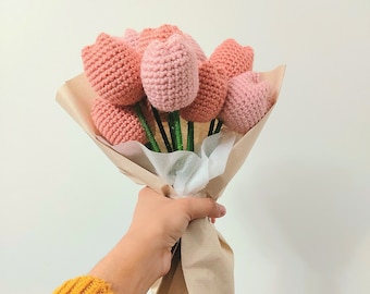 Crochet Tulip Bouquet Gift For Her Crochet Flower Bouquet Birthday Gift Knitted Flower Bouquet Gift For Her Pink Knitted Tulip Bouquet Gift