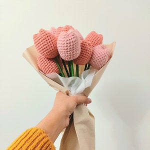 Crochet Tulip Bouquet Gift For Her Crochet Flower Bouquet Birthday Gift Knitted Flower Bouquet Gift For Her Pink Knitted Tulip Bouquet Gift