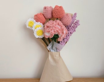Bouquet Of Crochet Flowers Pink Tulips Artificial Mothers Day Crochet Bouquet For Her Gift Bouquet Pink Flowers Knitted Bouquet Flowers Gift