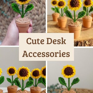 Crochet Flower In Pot Desk Decor Crochet Plant Pot Gift For Mum Crochet Potted Sunflower Gift Desk Accessories Fake Plants Flower Home Decor