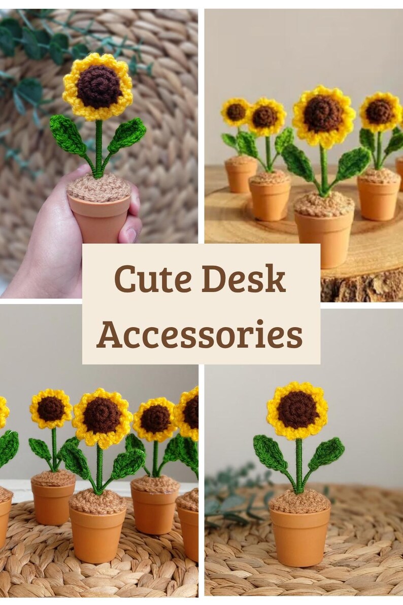 Crochet Flower In Pot Desk Decor Crochet Plant Pot Gift For Mum Crochet Potted Sunflower Gift Desk Accessories Fake Plants Flower Home Decor